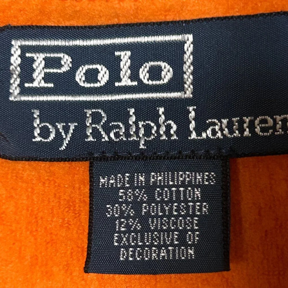Polo by Ralph Lauren Vintage Orange Fleece Lined French Terry Sweatshirt Small - Picture 3 of 8
